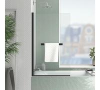 Marwell Paroi de douche pliante Black Touch 120 x 70 cm pour baignoire avec verre de sécurité trempé de 4 mm - Avec porte-serviettes - Cadre en aluminium de qualité supérieure