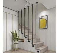 MARXAN Poteau en Fer forgé Noir pour escaliers intérieurs et extérieurs, Rampe d'escalier latérale avec kit d'installation, balustres en L, colonnes, Garde-Corps antidérapants(110cm)