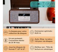 Auna Tourne-disque vinyle, tourne-disque CD et USB avec haut-parleurs et pieds, radio DAB+/FM, tourne-disque Bluetooth rétro avec MP3 et télécommande