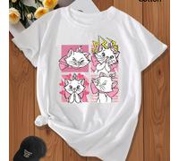 Mary chat mignon petite machine, clin d'œil, timide, bizarre... T-shirt rose tendre à quatre courts anime périphérique co-marqué abstrait enfantin en direct nostalgie joyeuse atmosphère créative mode 