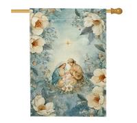 Mary House Drapeau de Noël religieux Joseph bébé Jésus Noël en toile de jute bleue double face pour porche avant extérieur pelouse cour patio entrée 71 x 101,6 cm