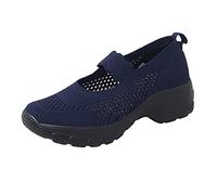 Mary Jane Baskets en tricot pour femme - Chaussures de marche confortables et respirantes en maille avec sangle de cheville élastique - Soutien de la voûte plantaire - Baskets plates en mousse à
