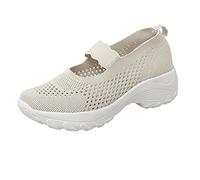 Mary Jane Baskets en tricot pour femme - Chaussures de marche confortables et respirantes en maille avec sangle de cheville élastique - Soutien de la voûte plantaire - Baskets plates en mousse à