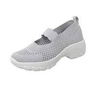 Mary Jane Baskets en tricot pour femme - Chaussures de marche confortables et respirantes en maille avec sangle de cheville élastique - Soutien de la voûte plantaire - Baskets plates en mousse à