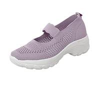 Mary Jane Baskets en tricot pour femme - Chaussures de marche confortables et respirantes en maille avec sangle de cheville élastique - Soutien de la voûte plantaire - Baskets plates en mousse à