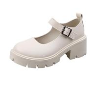 Mary Jane Chaussures à plateforme pour femme - Style vintage - Talon bloc - En cuir - Avec boucle - Chaussures basses confortables - Sandales d'été fermées - Pour les loisirs et la vie quotidienne