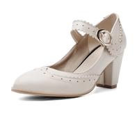 Mary Jane Chaussures à pois pour femme avec bout rond et talon haut Style vintage, Beige 5, 41 1/3 EU