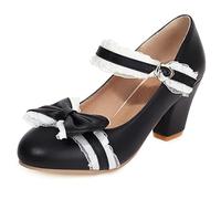 Mary Jane Chaussures à pois pour femme avec bout rond et talon haut Style vintage, Noir 3, 39 EU