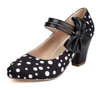 Mary Jane Chaussures à pois pour femme avec bout rond et talon haut Style vintage, Velcro noir 1, 39 EU