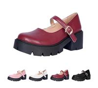Mary Jane Chaussures basses en cuir pour femme - Mocassins pour femme avec talon - Chaussures en cuir - Talon bloc - Semelle profilée - Chaussures à enfiler - Élégantes et confortables, A01 vin, 36 EU