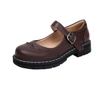 Mary Jane Chaussures basses fermées pour femme en cuir synthétique souple à bout doux Lolita Gothique Plateforme Robe Escarpins Chunky Plateforme Chaussures de princesse Cuir verni, marron, 43 EU
