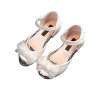 Mary Jane Chaussures de soirée plates pour fille avec semelle en caoutchouc Ballerines plates avec nœud, beige, 24 EU