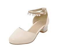 Mary Jane Chaussures habillées escarpins à talons bas Fleur Party High School Bal Sandales Grils Chaussures Filles Taille 37 Tongs, beige, 13 UK Child 3X-Narrow
