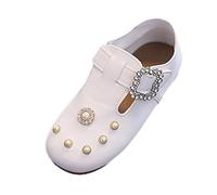 Mary Jane Chaussures habillées pour petites filles avec perles et bout rond et sangle à boucle pour enfants de 1 à 6 ans, blanc, 11 UK Child 3X-Narrow