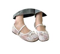 Mary Jane Chaussures plates en dentelle avec nœud pour femme Style princesse Transparent Sangle à boucle Chaussures respirantes pour les réunions de w nd, beige, 38.5 EU
