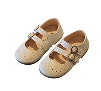Mary Jane Chaussures pour fille légères et respirantes Couleur unie Élégantes Chaussures de princesse rondes flexibles avec boucle réglable pour fête d'anniversaire élégante, beige, 23 EU