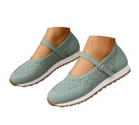Mary Jane de Marche pour Femmes Baskets Mesh Décontractées en Respirante Mocassins Légères et Confort Plate Brode à Bout Rond Talon Mule Sport été Slip on Mode Toile (Light Green, 42)