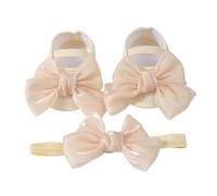 Mary Jane Ensemble de chaussures plates et serre-tête pour bébé fille avec nœud brillant et semelle souple pour la première marche, anniversaire, mariage, sandales antidérapantes