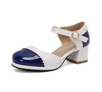 Mary Jane Escarpins à talon bloc et bout fermé pour femme, bleu, 38.5 EU