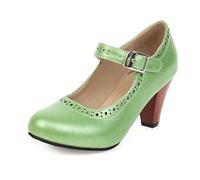 Mary Jane Escarpins pour femme - Élégantes - Style vintage - Couleur unie - Avec nœud Lolita - Talons hauts confortables - Style rockabilly - Pour la danse et le mariage, 42 vert, 41 EU