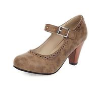 Mary Jane Escarpins pour femme - Élégantes - Style vintage - Couleur unie - Avec nœud Lolita - Talons hauts confortables - Style rockabilly - Pour la danse et le mariage, 43 kaki, 40 EU
