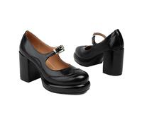 Mary Jane Escarpins pour femme - Élégantes - Style vintage - Dentelle ronde - Couleur unie - Nœud Lolita - Talons hauts confortables - Style rockabilly - Pour la danse et le mariage, 48 Noir, 40 EU