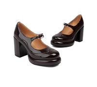 Mary Jane Escarpins pour femme - Élégantes - Style vintage - Dentelle ronde - Couleur unie - Nœud Lolita - Talons hauts confortables - Style rockabilly - Pour la danse et le mariage, 49 marron, 41 EU