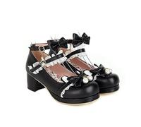 Mary Jane Escarpins pour femme - Style rétro - Décontracté - Patchwork - Nœud papillon - Talons hauts - Confortables - Lolita - Talons hauts - Style rockabilly - Pour mariage - Danse, 24 - Noir., 40