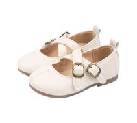 Mary Jane Filles Plates Boucle Sangle Bout Rond Princesse Chaussures Nœud Et Perles Bouche Peu Profonde Doux Élégantes Enfants Chaussures De Soirée Mariage (a-Beige, 25.5)