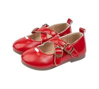 Mary Jane Filles Plates Boucle Sangle Bout Rond Princesse Chaussures Nœud Et Perles Bouche Peu Profonde Doux Élégantes Enfants Chaussures De Soirée Mariage (a-Red, 23.5)