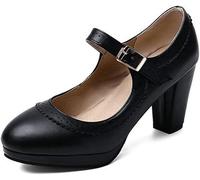 Mary Jane Oxford Escarpins Bout Rond Piercé Talon Moyen Oxfords Chaussures Habillées Retro Platform Rockabilly Chaussure avec Sangle De Cheville, White, 6.5 UK