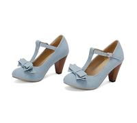 Mary Jane Talons bas pour femme avec nœud en T orné d'un nœud en denim léger pour printemps et automne, 03 Bu2, 37 EU
