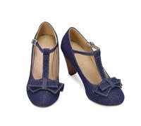 Mary Jane Talons bas pour femme avec nœud en T orné d'un nœud en denim léger pour printemps et automne, 04 Bu3, 37 EU