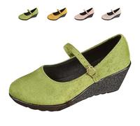 Mary Janes Chaussures à talon compensé pour femme, élégantes escarpins de ballet en daim à enfiler avec sangle à boucle, compensées rondes confortables pour un port quotidien, vert, 41 EU