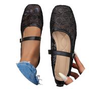 Mary Janes Chaussures plates élégantes en dentelle transparente à paillettes pour soirée, rendez-vous, mariage, Noir , 40.5 EU