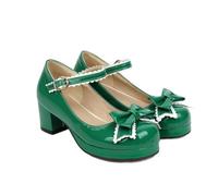 Mary Janes Escarpins à talon moyen en cuir breveté pour femme Lolita Fashion Vintage Maid Cosplay, vert, 38 EU