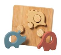 Mary Meyer Jouets pour bébés et tout-petits en silicone avec base en bambou pour enfants de 12 mois et plus, cadeaux préscolaires, 17,8 x 15,2 cm, animaux de safari