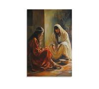 Mary of Bethany Sitting at Jesus' Feet As Martha Serves, Both Caught in A Sacred Moment of Love And Learning. Décoration murale contemporaine - Poster décoratif à suspendre 50 x 75 cm