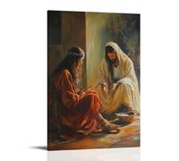 Mary of Bethany Sitting at Jesus' Feet As Martha Serves, Both Caught in A Sacred Moment of Love And Learning. Décoration murale contemporaine - Poster décoratif à suspendre 40 x 60 cm