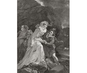 Mary Queen of Scots s'échappe du château du Loch Leven le 2 mai 1568. Après une impression de William Sharp à partir d'une œuvre de Robert Smirke initialement présentée dans la galerie historique de