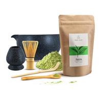 Mary Rose Kit Matcha Complet - Thé Vert 100g, Bol Matchawan et Support Fouet Chasen en Céramique - Cuillère Spatule Set - Cérémonie Japonaise - Idée Cadeau Coffret Accessoires