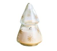 Mary Square Bougie en forme d'arbre parfumée à la vanille et aux épices en verre transparent avec étoiles en relief | Décoration de vacances | Durée de combustion de 65 heures