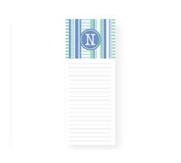 Mary Square Simply Striped Magnetic Notepad Monogram Initial N 9 x 4 Inch Blue and Teal Green 80 Perforated and Lined Pages