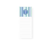 Mary Square Simply Striped Magnetic Notepad Monogram Initial T 9 x 4 Inch Blue and Teal Green 80 Perforated and Lined Pages