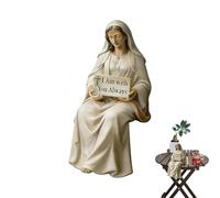 Mary Statue - 5 Inch Sitting Catholic Figurine, Small Resin Religious Home Decor with Hand-Painted Details, Devotional Sculpture, Blessed Virgin Mary Ornament for Living Room Bedroom Bathroom Desktop