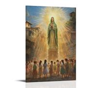 Mary Watches from A High Tower As A Procession of Children Walks Below, Each Bathed in Rays of Her Blessing. Décoration murale contemporaine - Poster décoratif à suspendre 50 x 75 cm