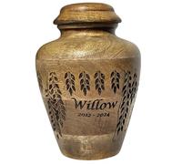 Maryam Crafts Urne funéraire personnalisée pour animaux de compagnie avec feuilles - Urne funéraire en bois pour chiens et chats - Taille S à L