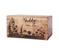 Maryam Crafts Urne funéraire personnalisée pour Animaux de Compagnie avec Herbe de Pissenlit gravée et Papillon, urne commémorative en Bois pour Chiens et Chats, Bois brûlé