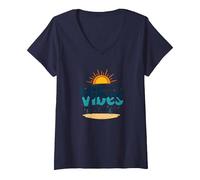 Maryland Ocean City Vibes Beach Vacances d'été T-Shirt avec Col en V, Femme, Bleu Marine, XXL