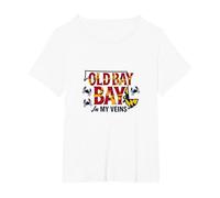 Maryland Old Bay in My Veins Cadeau pour Amoureux du Crabe T-Shirt, Femme Grandes Tailles, Blanc, 1X